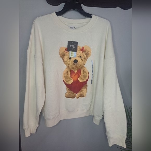 Grayson & Thread Teddy Bear Print Cream Graphic Sweatshirt Sz Large NWT - Picture 2 of 5
